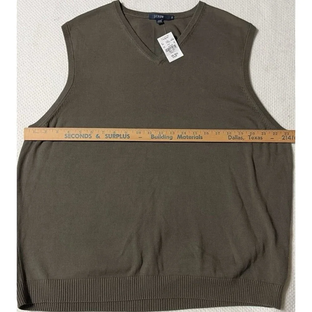 NWT J.Crew Factory 100% Cotton V-Neck Sweater Vest Olive Green XL